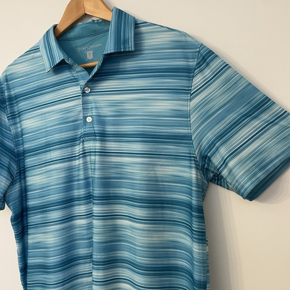 Hickey Freeman Performance Fabric Aqua Polo Golf Shirt Men's Medium Stretch - Picture 6 of 14